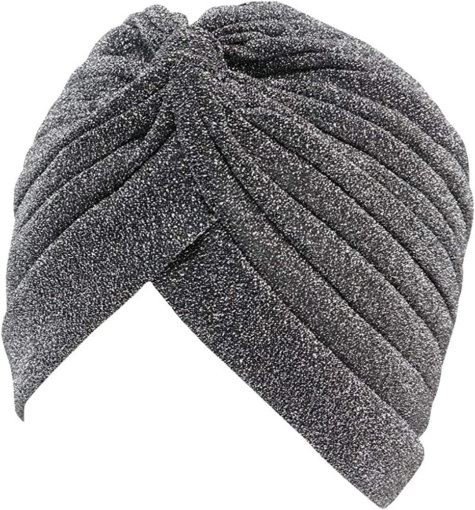 GETACOTA Pleated Glitter Turban for Women Stretchy Hat Beanie Headwrap Twist Elastic Slip on Cap Headwear Accessories Apparel & Accessories > Clothing Accessories > Headwear GETACOTA Grey