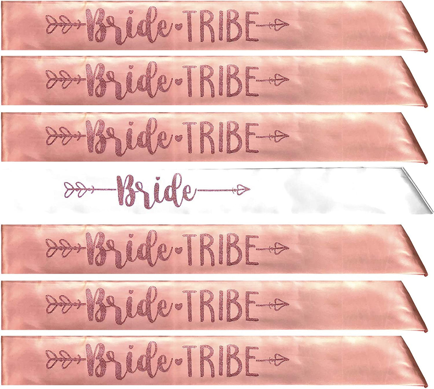 Bride Tribe 7Pc or 10Pc Satin Sash Set - Sophisticated & Fun Party Favors for Bachelorette Party, Bridal Shower & Wedding Party (Dusty Pink & Black, 10Pc Set) Apparel & Accessories > Clothing Accessories > Sashes Bachelorette to Bride Rose Gold 7pc Set