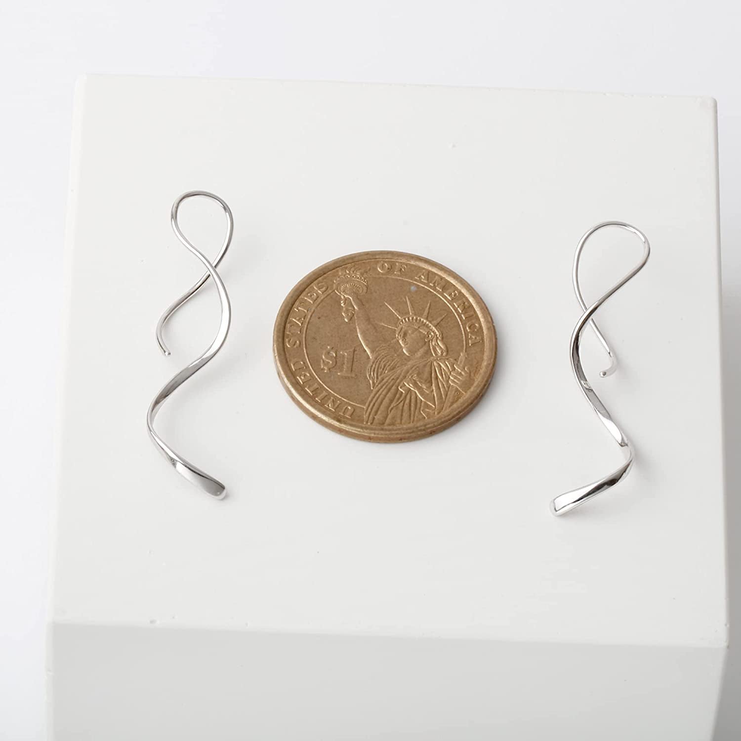 Spiral Threader Earrings 925 Sterling Silver Handmade Twisted Curved Pull through Earrings Apparel & Accessories > Jewelry > Earrings Kakikaki