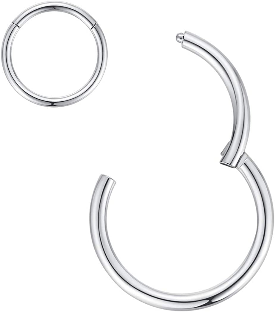 ORANGELOVE Hypoallergenic Nose Rings 20G 18G 16G 14G 12G 10G 8G 316L Surgical Steel Septum Jewelry Hinged Segment Ring Body Piercing Nose Hoop Lip Rings Nose Helix Cartilage Rook Earrings Apparel & Accessories > Jewelry > Rings ORANGELOVE 1pc 14g 13mm Silver