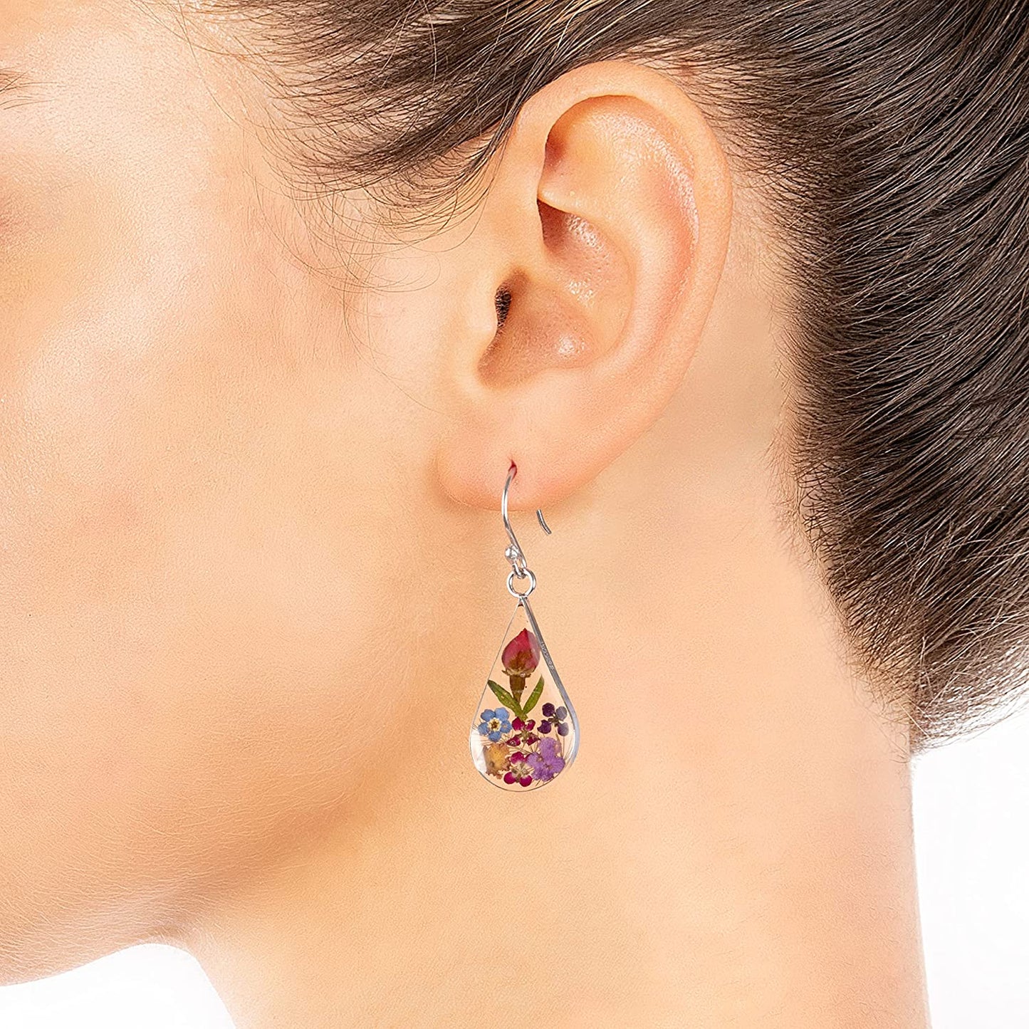 Collection Sterling Silver Pressed Flower Teardrop Earrings Apparel & Accessories > Jewelry > Earrings Amazon Collection