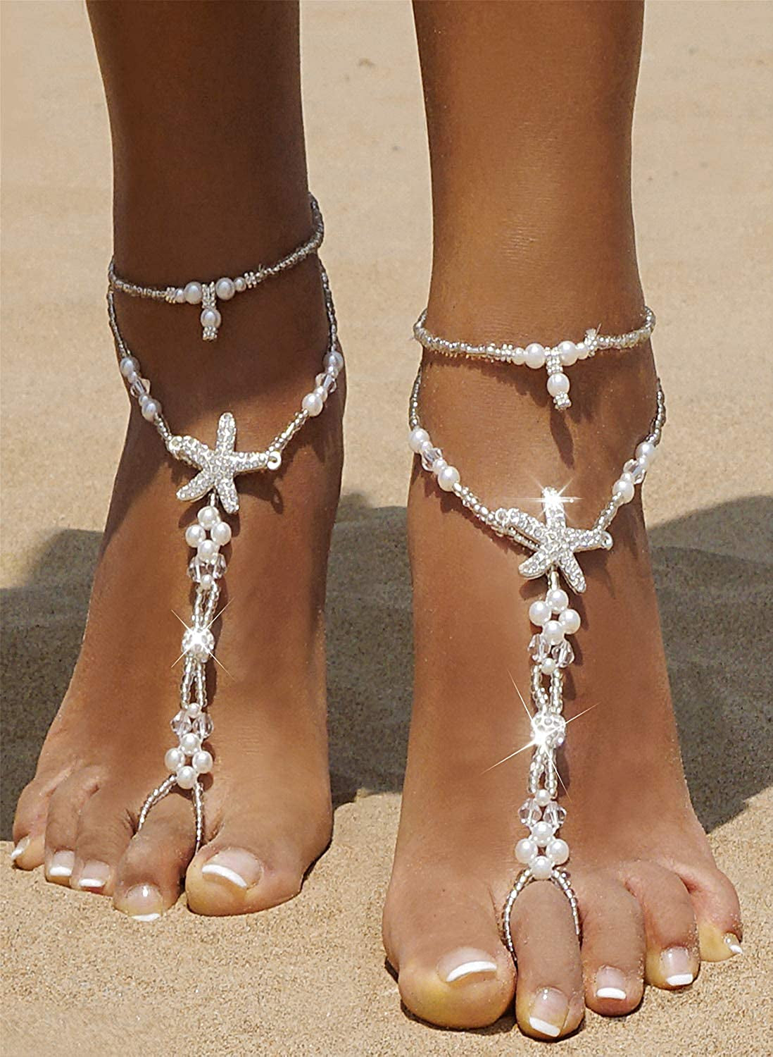 Bellady Foot Jewelry Barefoot Sandals for Women Wedding, Starfish Ankle Bracelet with Rhinestone 1 Pair Apparel & Accessories > Jewelry > Anklets Bellady