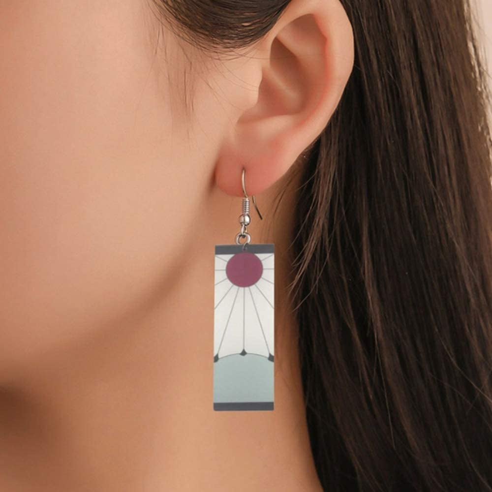 Demon Slayer Tanjiro &Hanafuda Earrings, Acrylic Earrings, Kimetsu No Yaiba Cosplay Anime Earrings Apparel & Accessories > Jewelry > Earrings FunMular