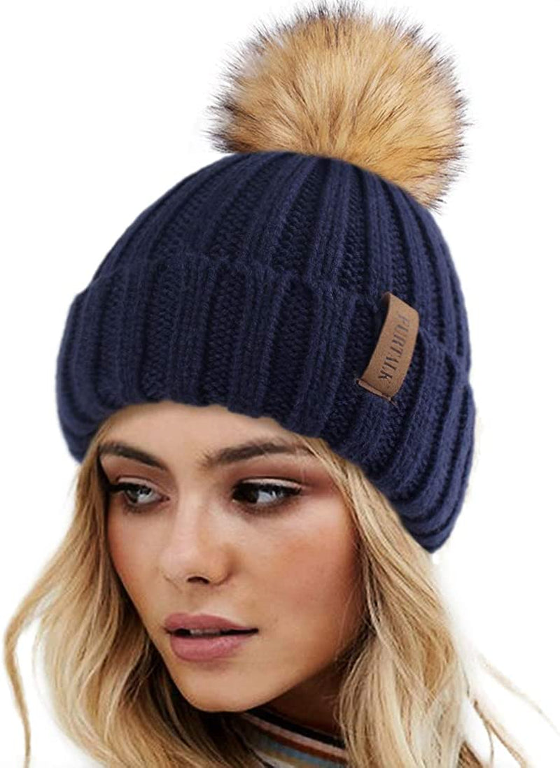 FURTALK Womens Winter Knitted Beanie Hat with Faux Fur Pom Warm Knit Skull Cap Beanie for Women… Apparel & Accessories > Clothing Accessories > Hats KYLIE MAX 12-navy