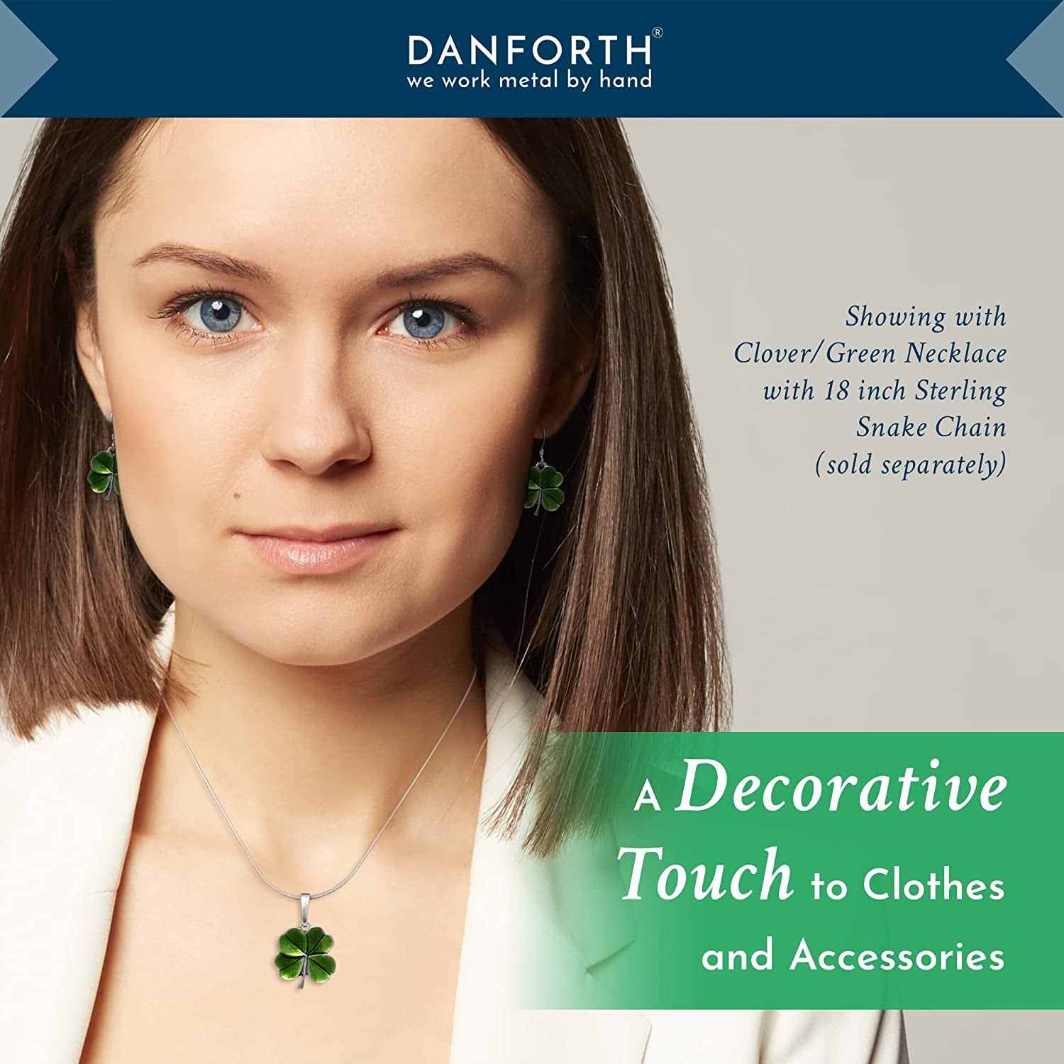 DANFORTH – Green Four Leaf Clover Earrings, Shamrock Dangle Earrings, Handcrafted Pewter 4 Leaf Clover Earrings for Women, ¾”, Made in USA Apparel & Accessories > Jewelry > Earrings Danforth