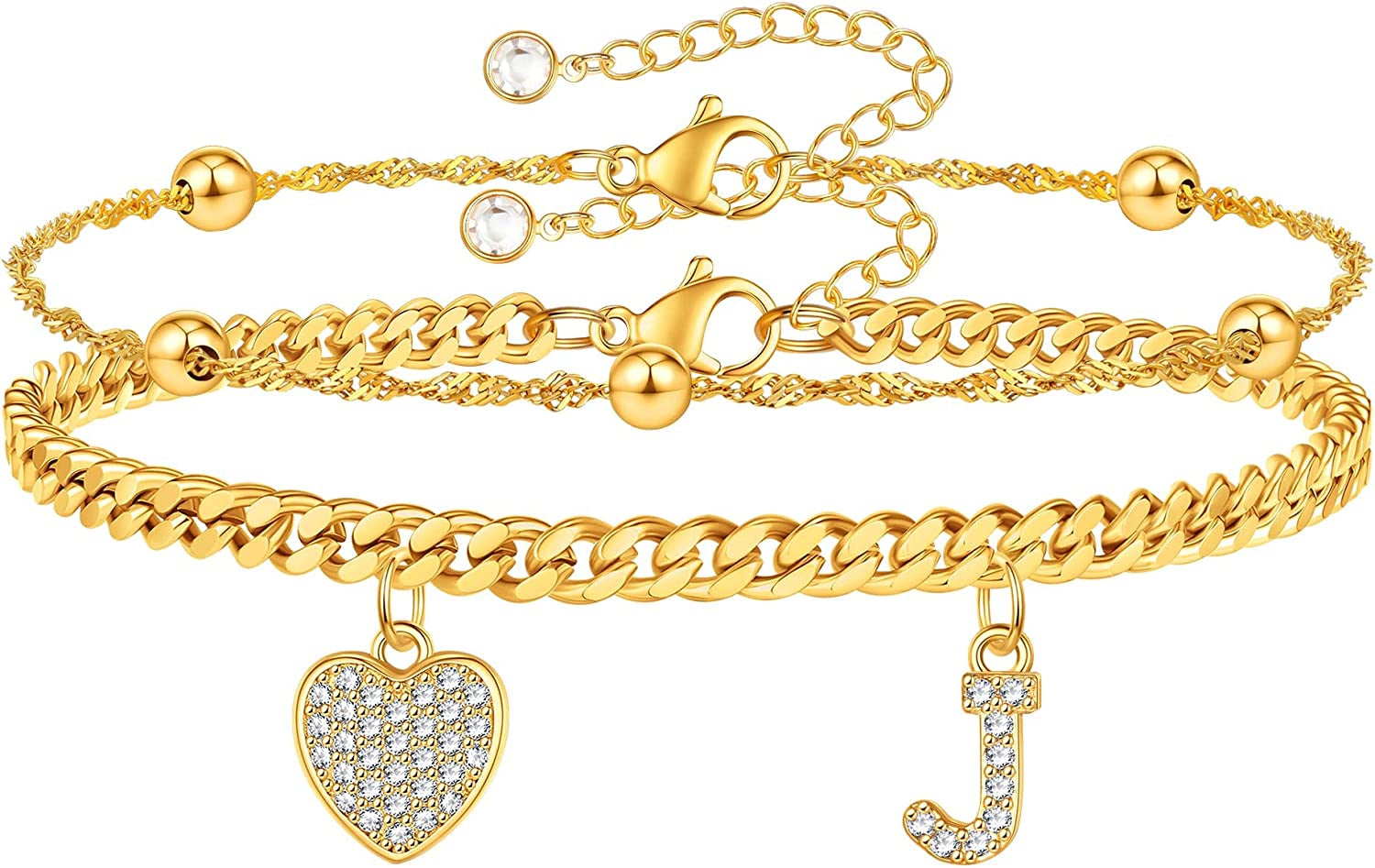 Gold Ankle Bracelets for Women 14K Gold Plated Heart Initial Cuban Link Anklets for Women Charm Gold Anklet for Women Summer Bracelets for Teen Girls Women Anklets Jewelry Apparel & Accessories > Jewelry > Anklets BRIJEWLIC J