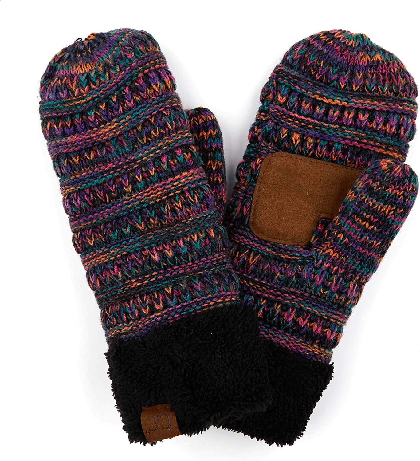 C.C Women Thick Knit Faux Fur Sherpa Fleece Lined Warm Winter Gloves Mittens (CG-36)(MT-008,25,715,816,1816,6245) Apparel & Accessories > Clothing Accessories > Gloves & Mittens C.C #32-black Multi