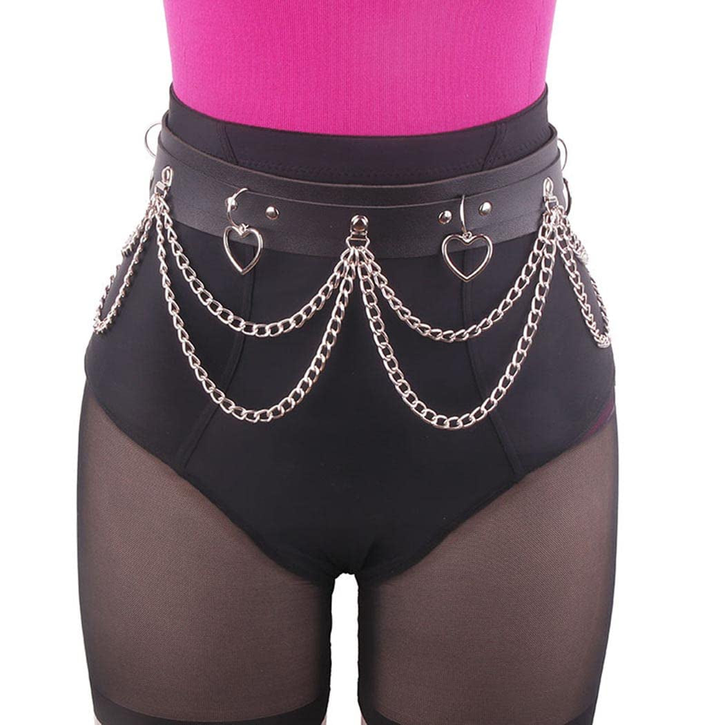 Reetan Punk Body Chains Black Layered Waist Chain Leather Belt Belly Chains Rave Party Body Jewelry Accessories for Women and Girls (1) Apparel & Accessories > Jewelry > Body Jewelry REETAN