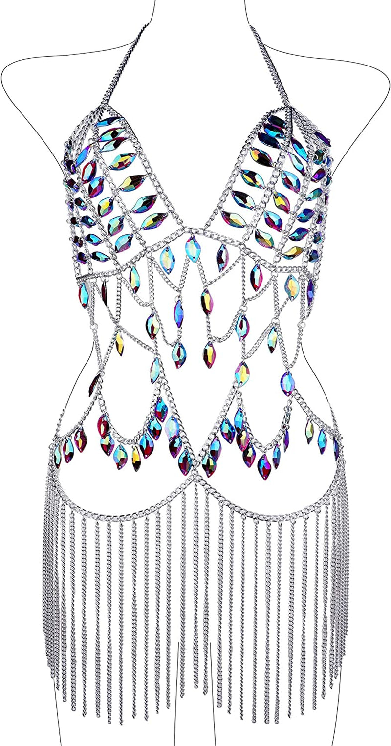 Ccbodily Body Chains Jewelry Accessories - Boho Crystal Tassel Bikini Set Beach Cosplay Bra Chain Body Jewelry for Women and Girls Apparel & Accessories > Jewelry > Body Jewelry CCbodily Style-7