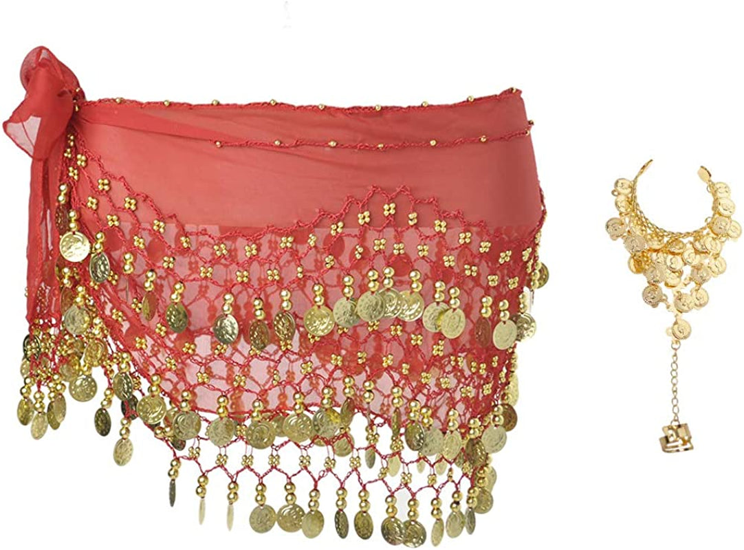Bellylady Gold Coins Belly Dance Hip Scarf, Wholesale Dance Belt & Gypsy Bracelet Apparel & Accessories > Clothing Accessories > Scarves & Shawls BellyLady Red