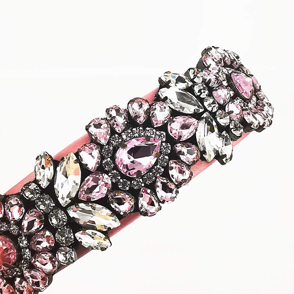 QTMY Fashion Crystal Headbands Baroque Gemstone Hair Accessories Head Band Fashion Headwear Hairbands for Women,Pink Apparel & Accessories > Clothing Accessories > Headwear QTMY