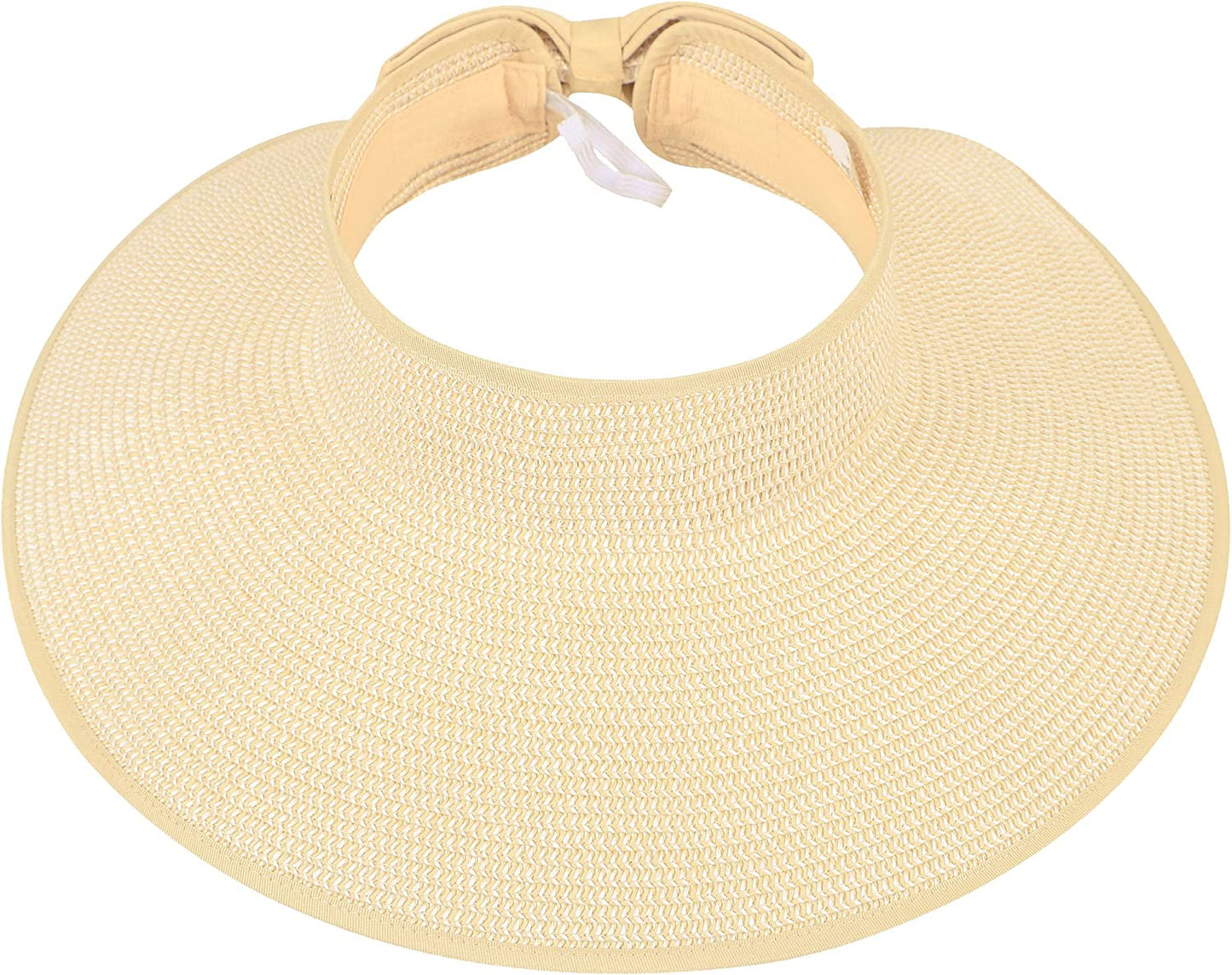 Simplicity Women'S UPF 50+ Wide Brim Roll-Up Straw Sun Hat Sun Visor Apparel & Accessories > Clothing Accessories > Hats Simplicity Beige White