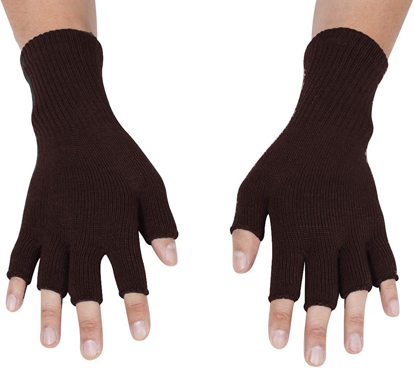 Gravity Threads Unisex Men Women Half Finger Stretchy Knit Fingerless Winter Gloves Apparel & Accessories > Clothing Accessories > Gloves & Mittens Gravity Trading Brown