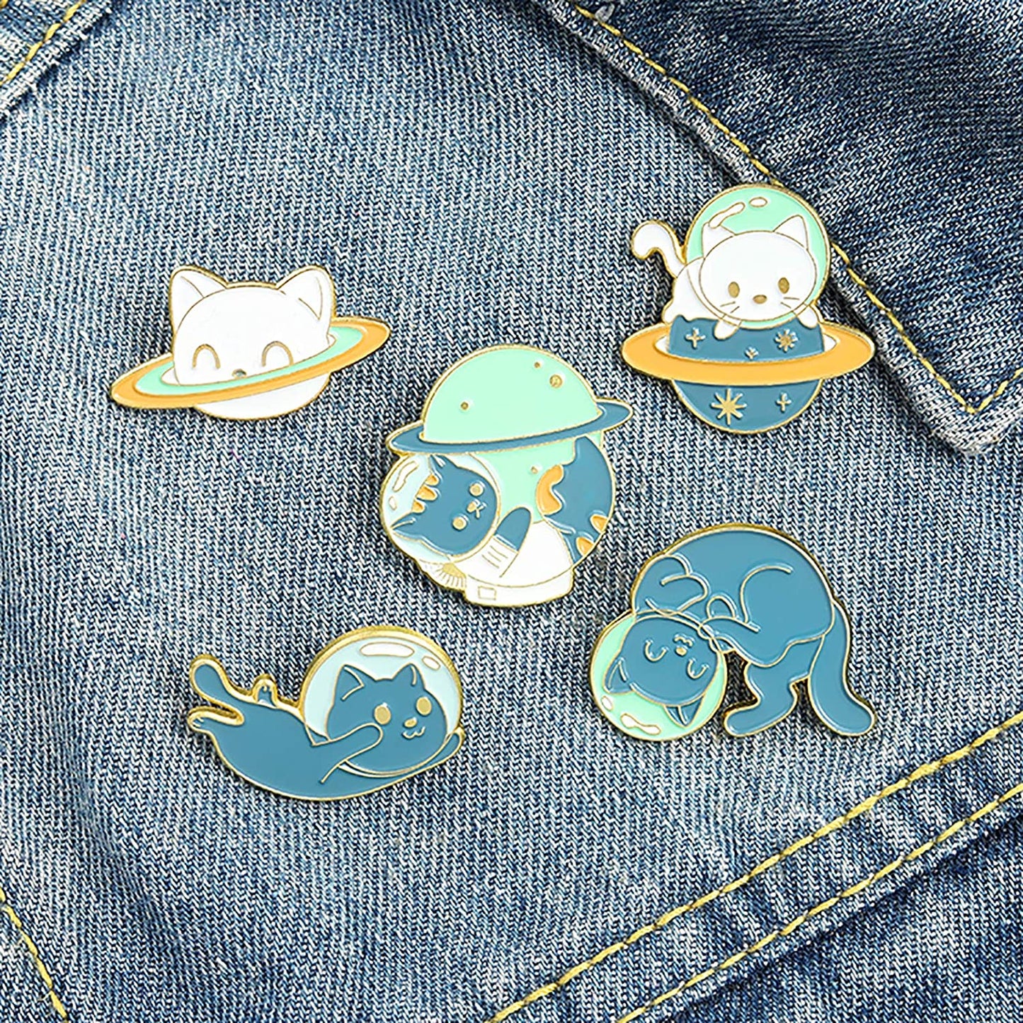 Space Cat Enamel Pins Set,Cute Animal Astronaut Lapel Pins for Women Girl Cartoon Planet Brooch Pin for Jackets Backpack Accessory Apparel & Accessories > Jewelry > Brooches & Lapel Pins Gillna