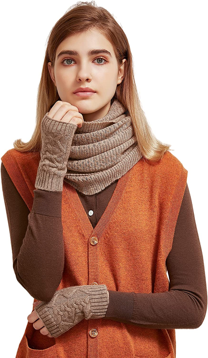 Pure Cashmere Mitten Gloves for Women in a Gift Box Apparel & Accessories > Clothing Accessories > Gloves & Mittens NUOHEMULE Brown