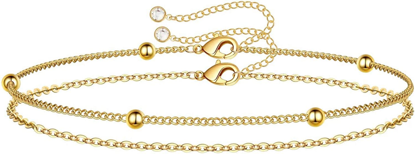 Dainty Gold Bracelets for Women, 14K Gold Filled Adjustable Layered Bracelet Cute Evil Eye Oval Chain Pearl Bar Turtle Gold Bracelets for Women Jewelry Apparel & Accessories > Jewelry > Bracelets Turandoss Chain& Beads Chain