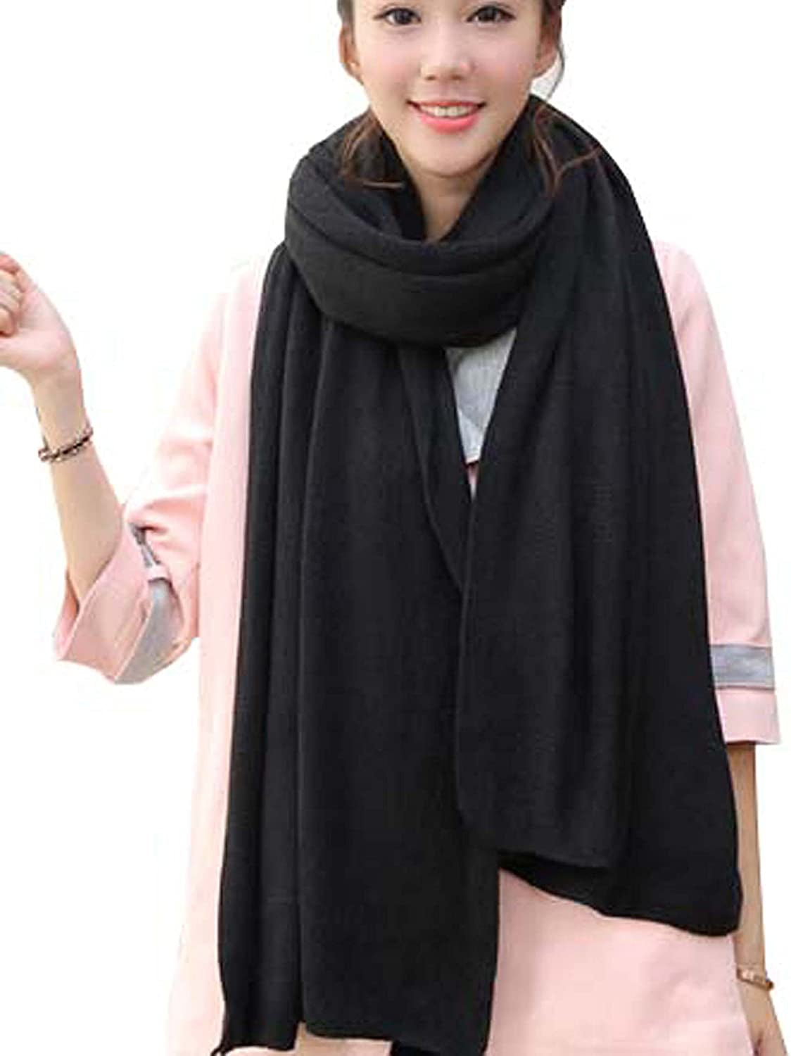 Wander Agio Womens Warm Winter Infinity Scarves Set Blanket Scarf Pure Color Apparel & Accessories > Clothing Accessories > Scarves & Shawls Wander Agio Black