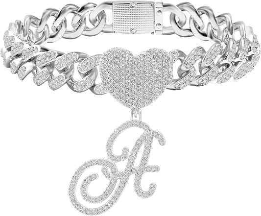 KKJTDS 13Mm Silver Cuban Link Anklets for Women Cursive Pendant Miami Cuban Link Chain Ankle Bracelets for Women Hip Hop Iced Out Letter Chain Anklet Apparel & Accessories > Jewelry > Anklets KKJTDS A