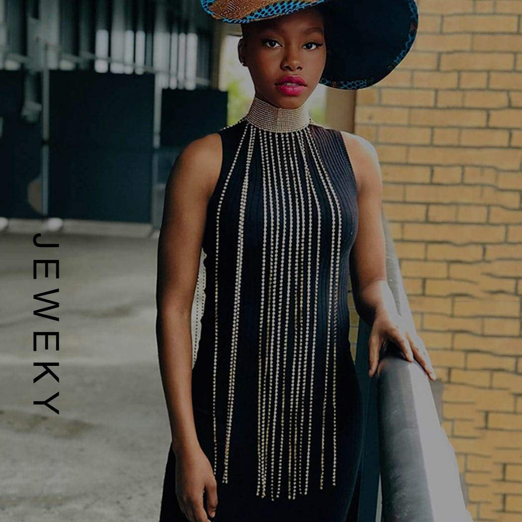 Jeweky Halloween Tassel Crystal Body Chain Silver Choker Necklace Chians Clothing Summer Beach Nightclub Rave Body Accessories Jewelry for Women and Girls Apparel & Accessories > Jewelry > Body Jewelry Artist Unknown