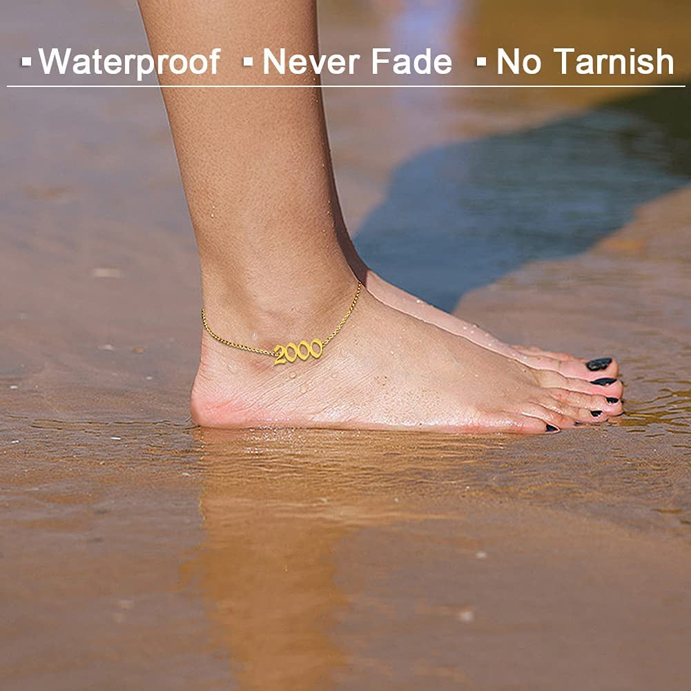 JYUEDA Birth Year Anklet Bracelet for Women,Beach Foot Chain Cute Ankle Bracelet,14K Gold Plated Anklets for Women Teen Girls Apparel & Accessories > Jewelry > Anklets JYUEDA