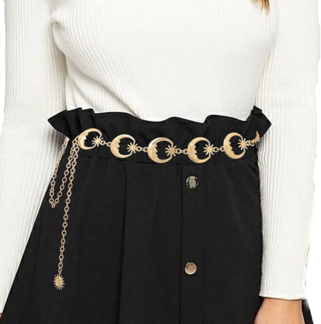Navoky Moon Star Metal Waist Chain Sun Pendant Belly Belt Body Chains Jewelry Accessories for Women and Girls Apparel & Accessories > Jewelry > Body Jewelry Navoky Gold-moon