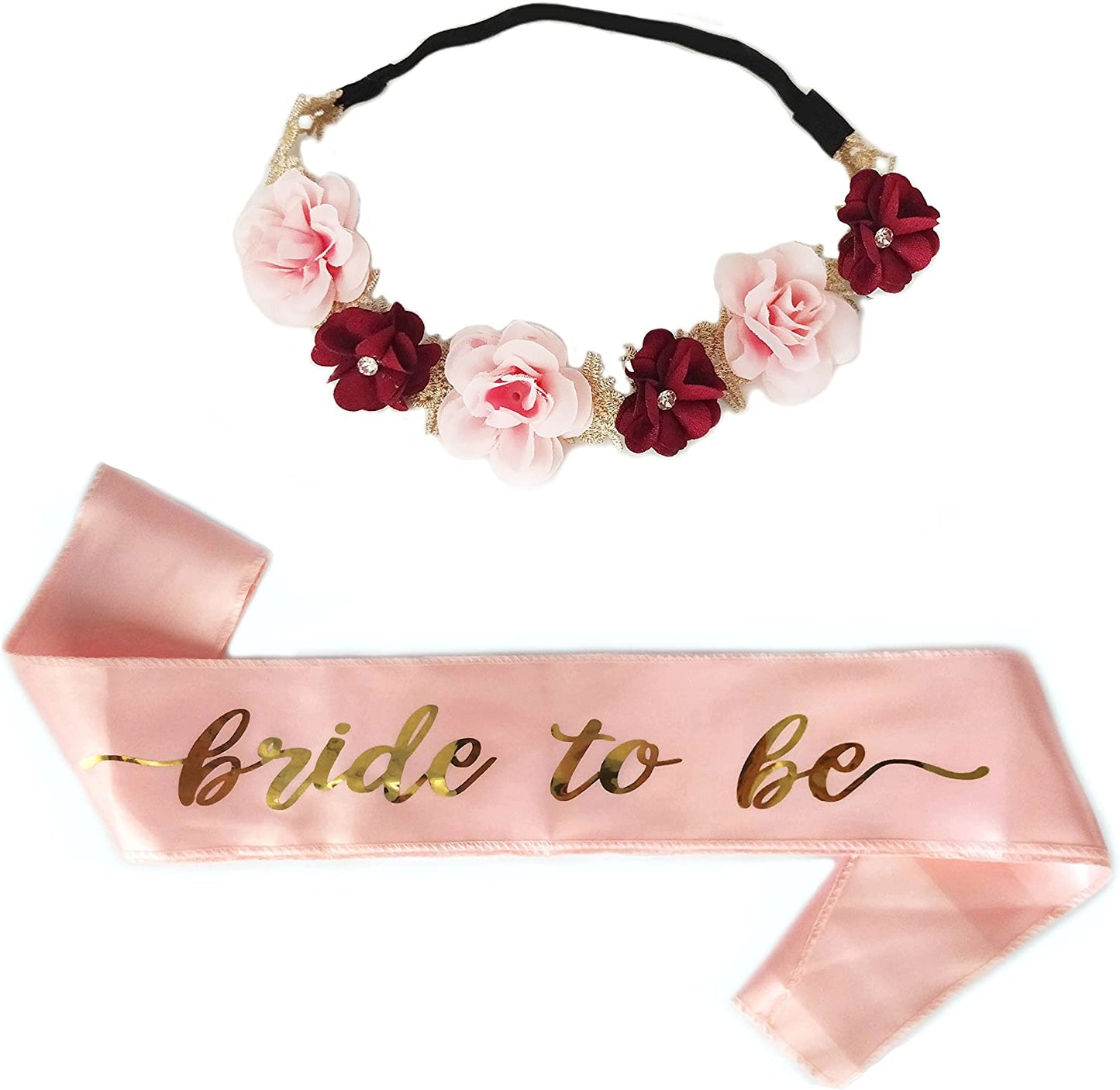 East Sun Bride to Be Sash Flower Corwn Single Party Gift Garland for Women Bachelorette Favor Engagement Decoration Apparel & Accessories > Clothing Accessories > Sashes East Sun Champagne