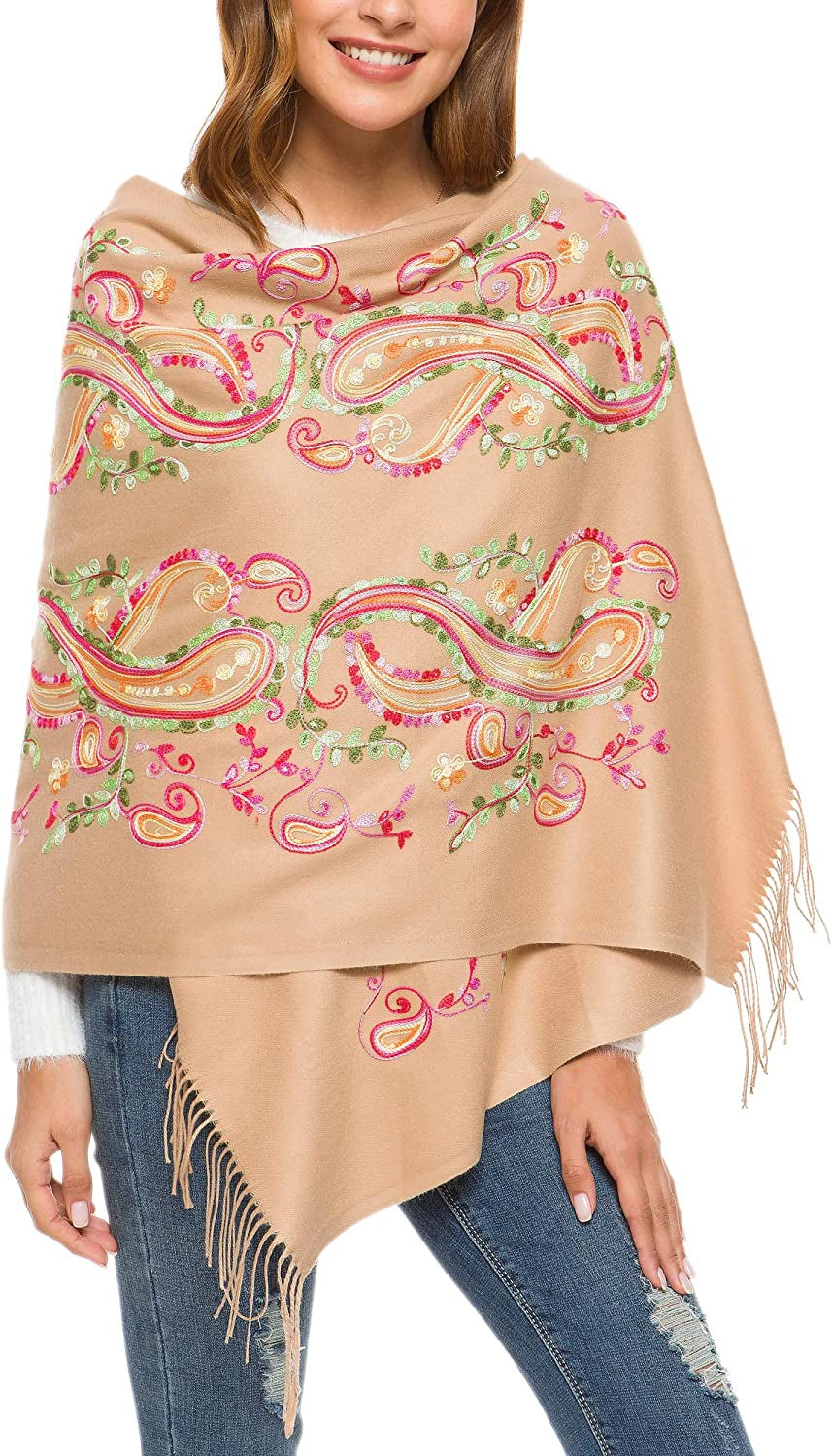 Women'S Embroidered Oversize Tassel Shawl Scarf Wraps for Women Apparel & Accessories > Clothing Accessories > Scarves & Shawls Urban CoCo #1-camel