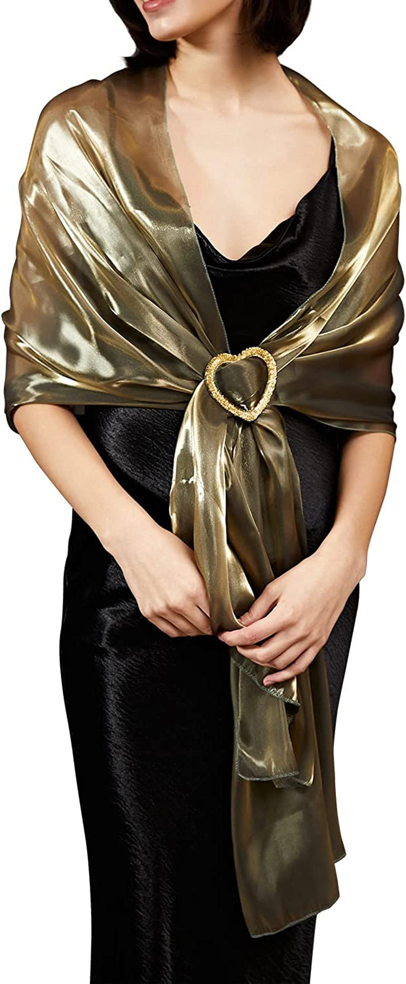 Missshorthair Women'S Sparkle Shawls and Wraps with Buckle for Wedding Party Dresses Apparel & Accessories > Clothing Accessories > Scarves & Shawls MissShorthair Gold+(gold Love Buckle)