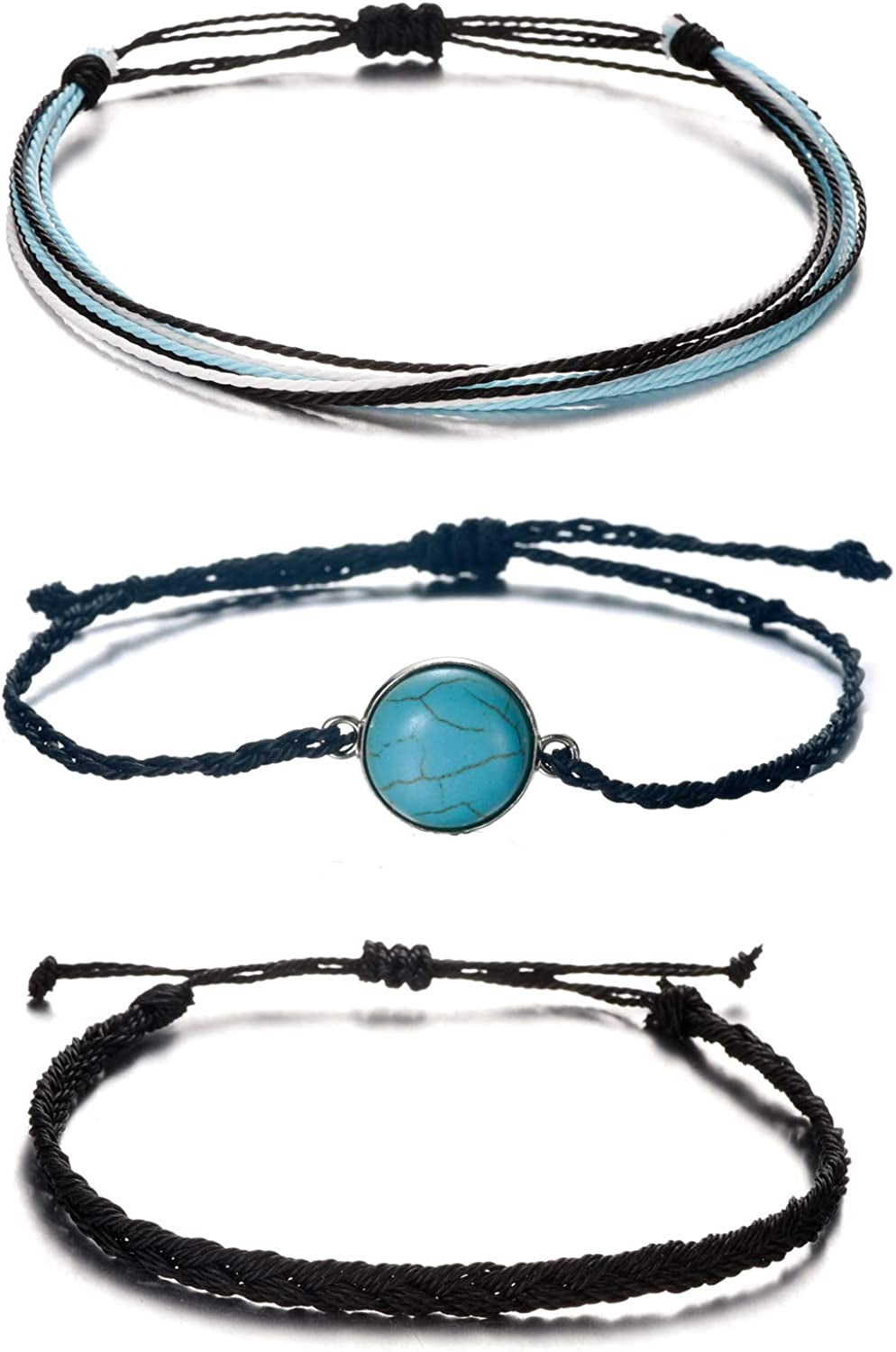 Softones VSCO String Wave Bracelets for Women Girls Handmade Colorful Waterproof Adjustable Braided Beach Bracelet Set for Women Apparel & Accessories > Jewelry > Bracelets Softones S:3Pcs Gem