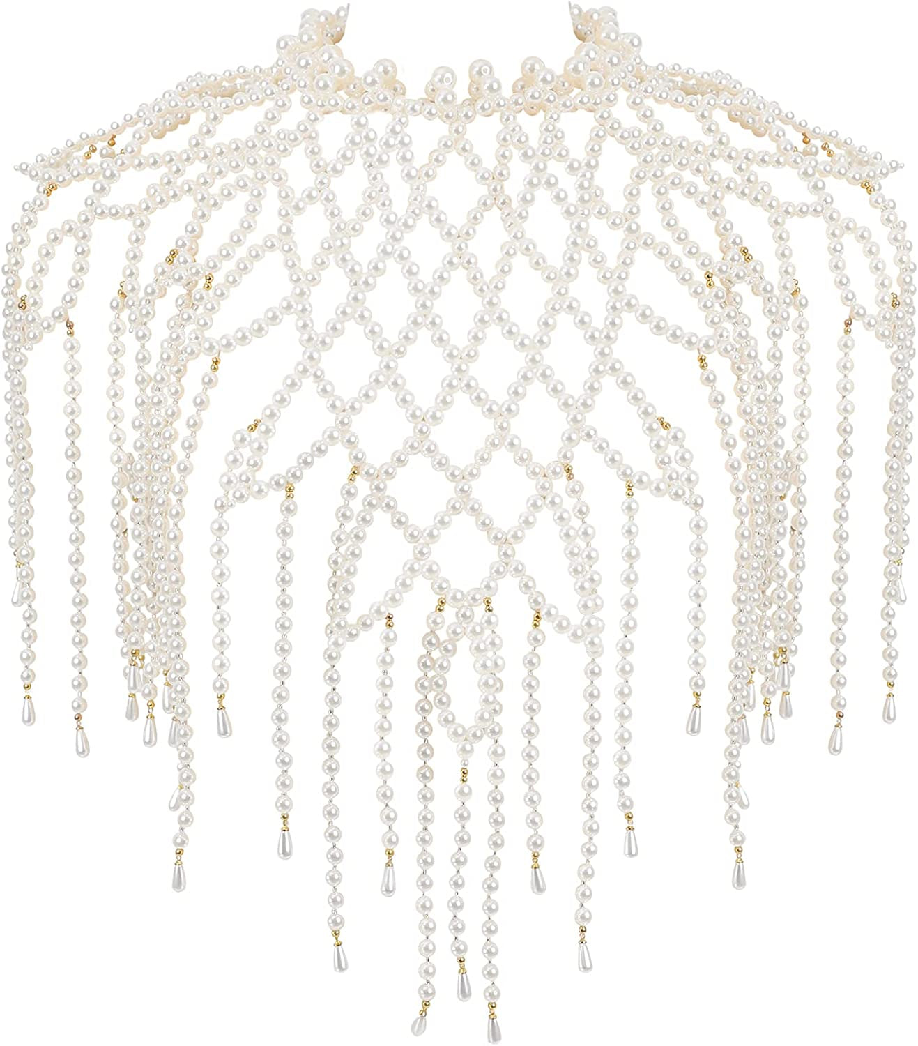 Azazccm Pearl Body Chain-Fashion Pearl Shoulder Necklace for Women,Party, Wedding, Photo Shoot, Adjustable Pearl Body Jewelry Apparel & Accessories > Jewelry > Body Jewelry Azazccm Pearls-6