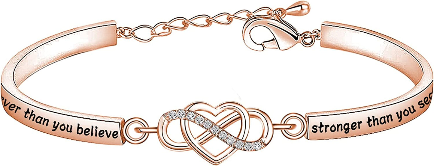 FEELMEM Inspirational Bracelet for Daughter Gifts from Mom You Are Braver Stronger Smarter than You Think Infinity Love Heart Bracelet to My Daughter Gift Apparel & Accessories > Jewelry > Bracelets FEELMEM You're braver-RG