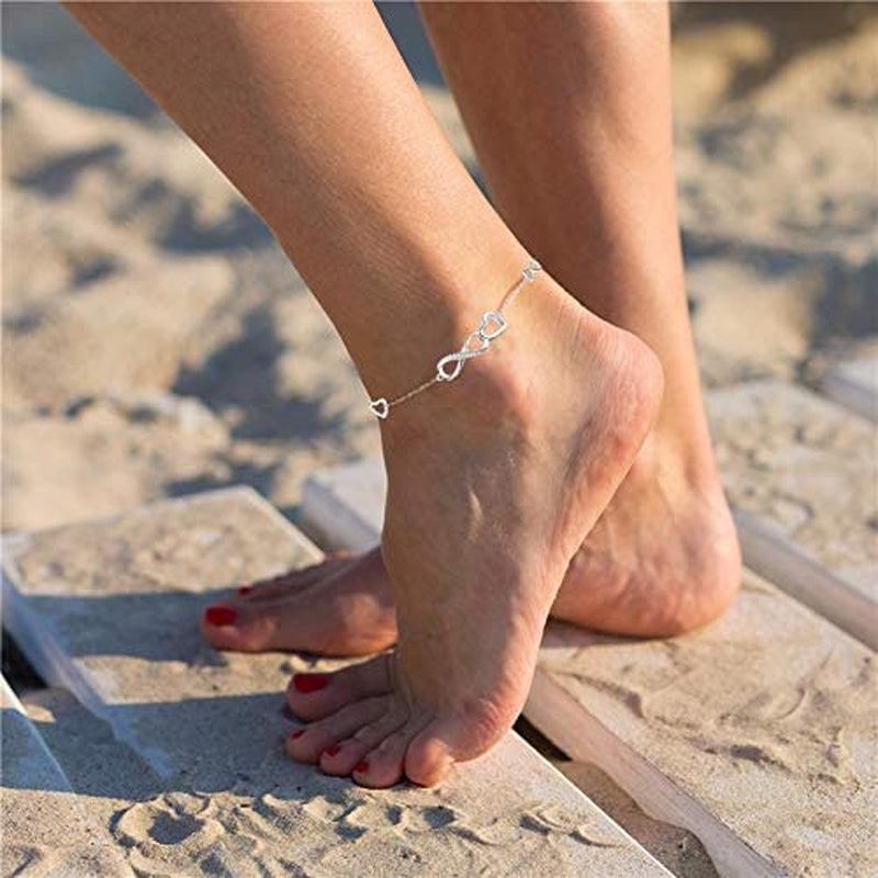 MABELLA Anklets Bracelet 18K Gold Plated Sterling Silver Adjustable Infinity Endless Love Heart Charm Jewelry Gifts for Her Apparel & Accessories > Jewelry > Anklets MABELLA