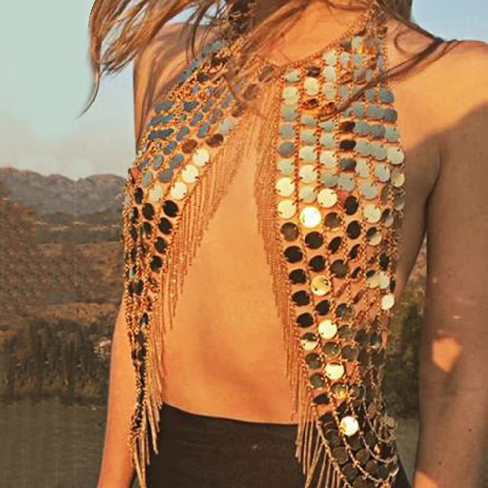 DOTASI Women'S Sexy Halter Backless Tank Top Bra Body Chain Necklace Tassels Party Apparel & Accessories > Jewelry > Body Jewelry DOTASI