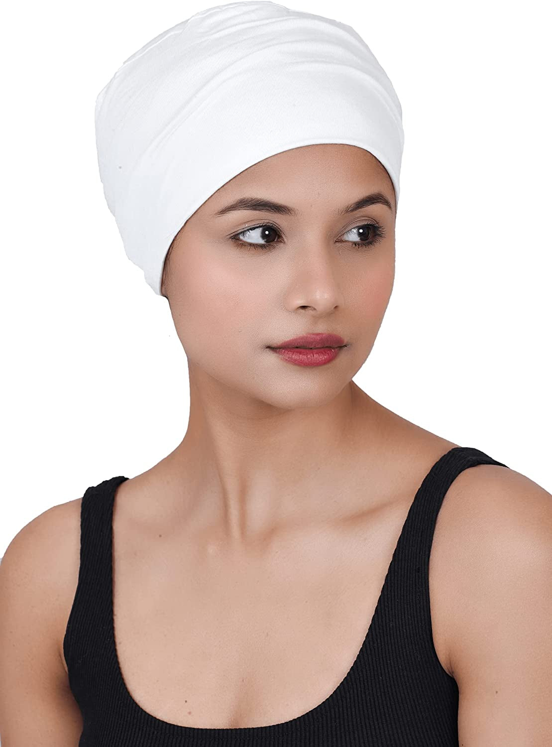 SAKUCHI Chemo Hats Solid Sleep Cap Women'S Bamboo Soft Headwear Cancer Cap Apparel & Accessories > Clothing Accessories > Headwear SAKUCHI White