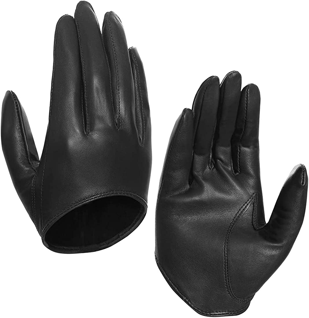 Harssidanzar Leather Spring Gloves for Women,Genuine Leather Half Palm Short Unlined Driving Dress Cosplay Gloves GL011 Apparel & Accessories > Clothing Accessories > Gloves & Mittens KYLIE MAX Black Medium