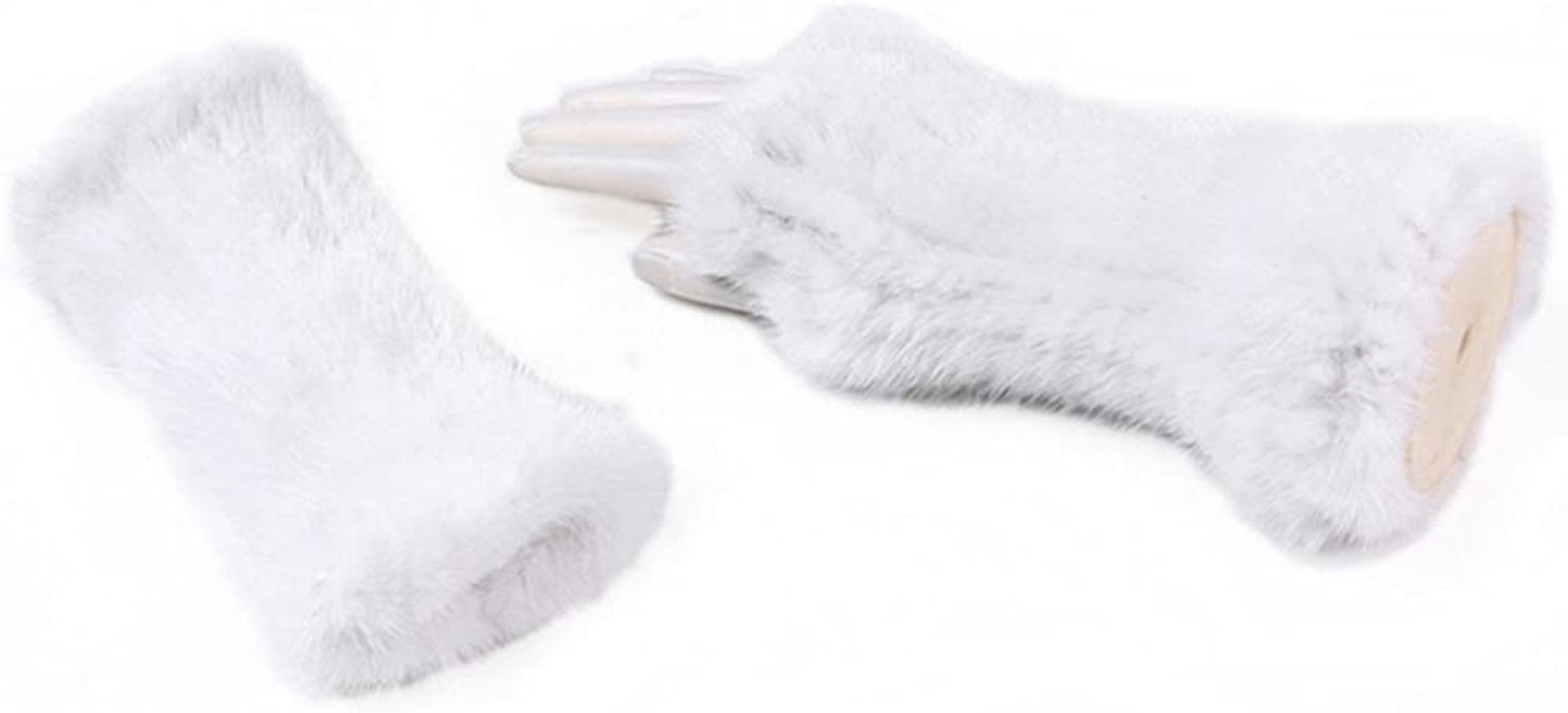 Valpeak Womens Winter Mittens Knitted Mink Fur Gloves Fingerless Arm Warmers Cold Weather Elasticity Apparel & Accessories > Clothing Accessories > Gloves & Mittens Valpeak White