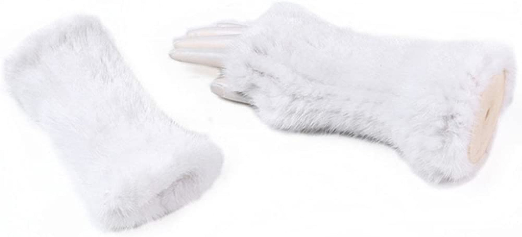 Valpeak Womens Winter Mittens Knitted Mink Fur Gloves Fingerless Arm Warmers Cold Weather Elasticity Apparel & Accessories > Clothing Accessories > Gloves & Mittens Valpeak White