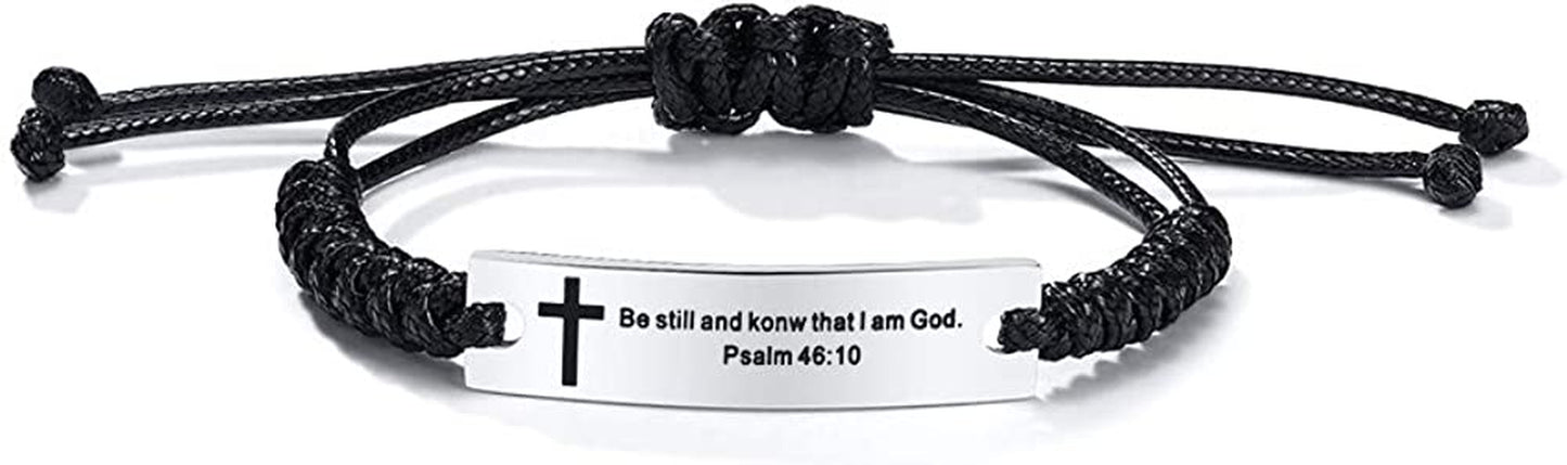 Personalized Unisex Religious Bible Verse Scripture Quotes Bracelet Faith Christian Adjustable Cord Stainless Steel Encourage Inspirational ID Bracelets for Men Women, Christmas Gift Customized Apparel & Accessories > Jewelry > Bracelets Mealguet Silver-Be still and know that I am God.