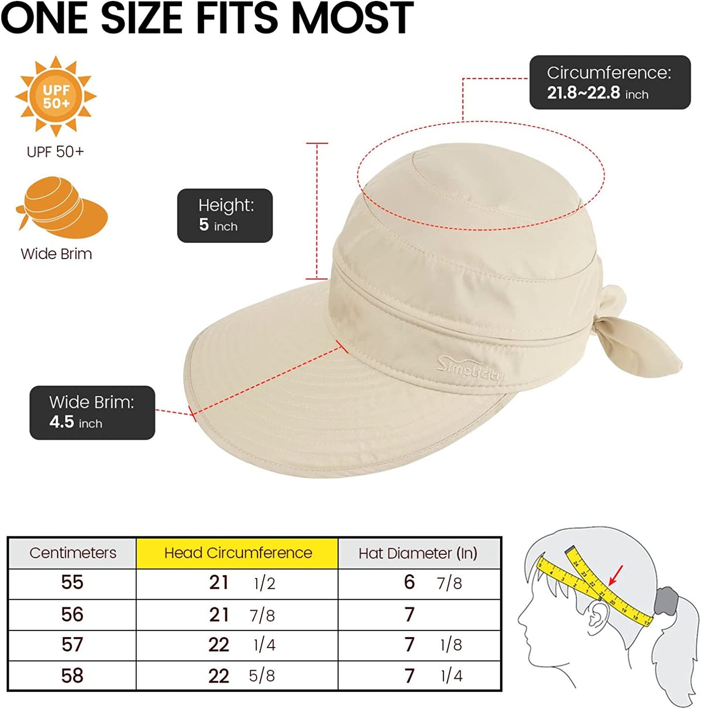 Simplicity Hats for Women UPF 50+ UV Sun Protective Convertible Beach Visor Hat Apparel & Accessories > Clothing Accessories > Hats Simplicity