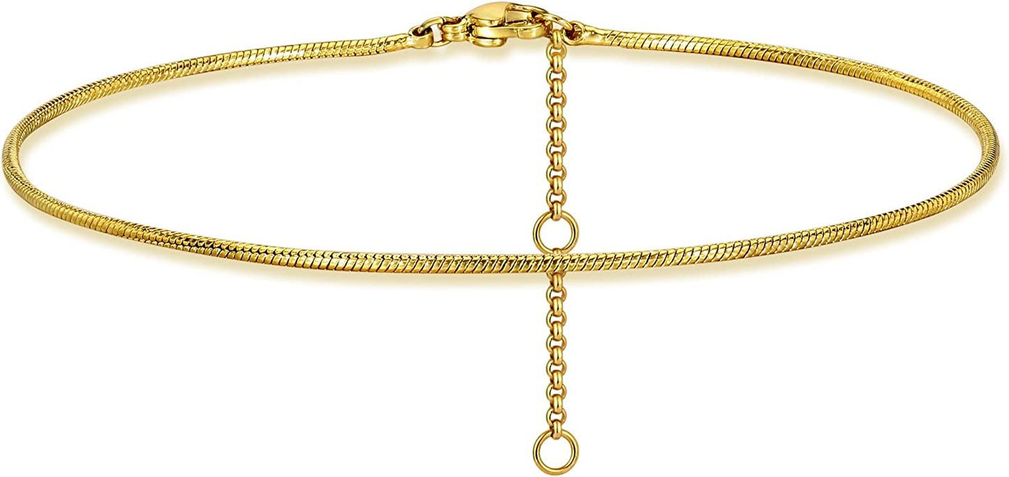 OSIANA 18K Gold Snake Chain Anklet – 1.3Mm Thin, Dainty, Gold Plated Copper Jewelry for Women & Men with Lobster Clasp Apparel & Accessories > Jewelry > Anklets OSIANA Snake Chain Anklet