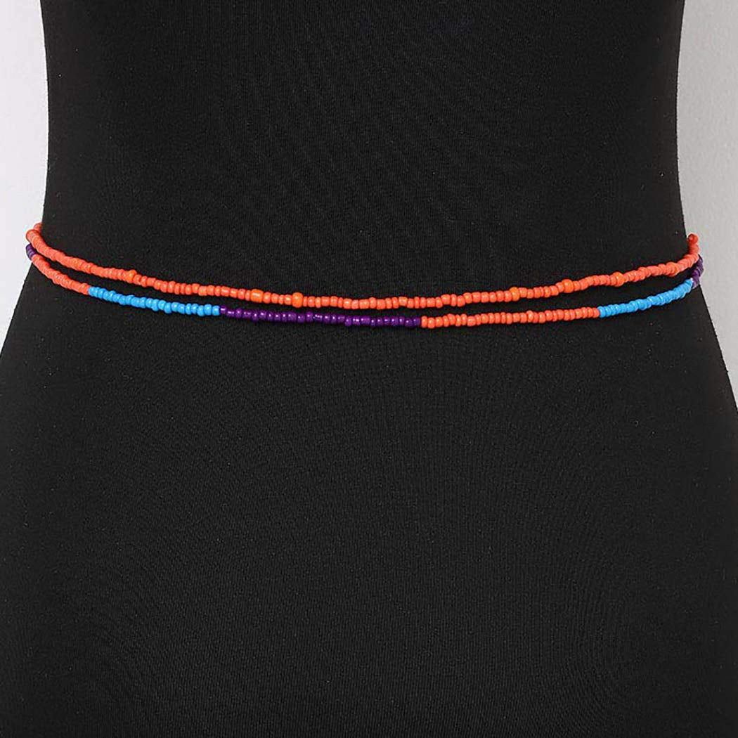 Bomine Boho Waist Chain Body Bead Belly Chains African Body Jewelry Bikini Chains Colorful for Women and Girls (Colorful-Purple) Apparel & Accessories > Jewelry > Body Jewelry Bomine colorful-orange