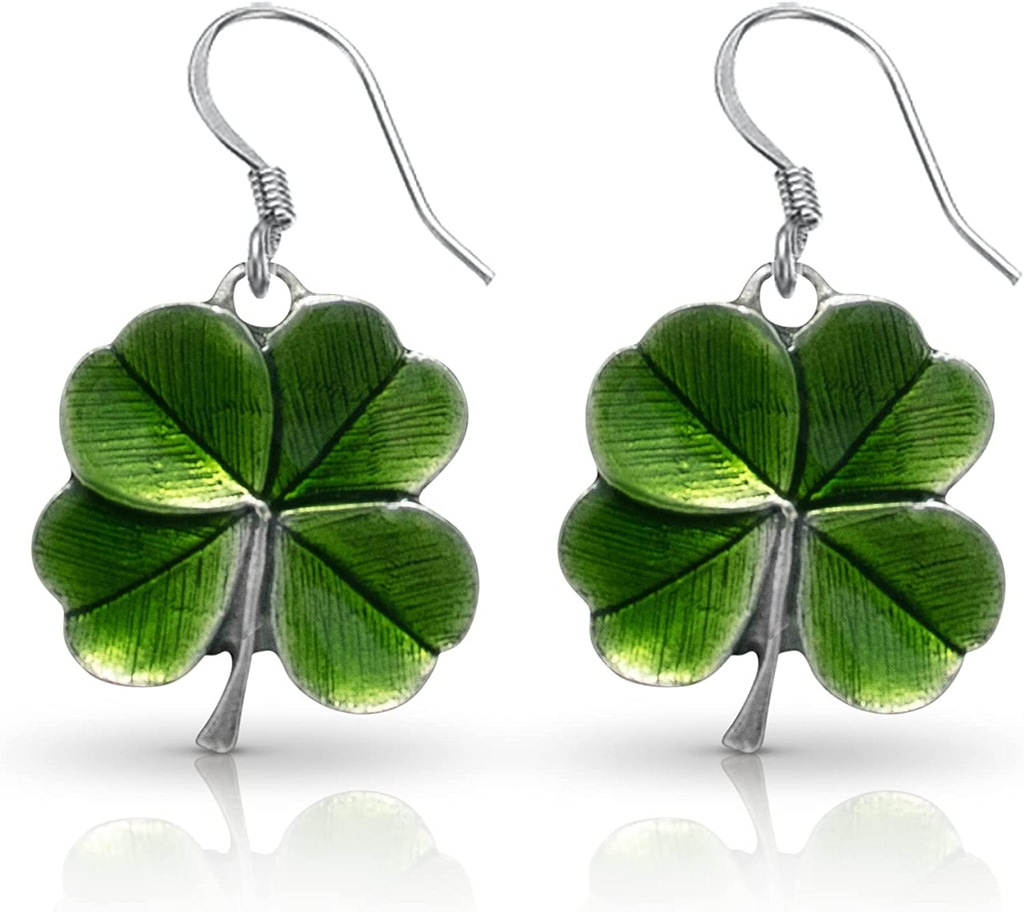 DANFORTH – Green Four Leaf Clover Earrings, Shamrock Dangle Earrings, Handcrafted Pewter 4 Leaf Clover Earrings for Women, ¾”, Made in USA Apparel & Accessories > Jewelry > Earrings Danforth