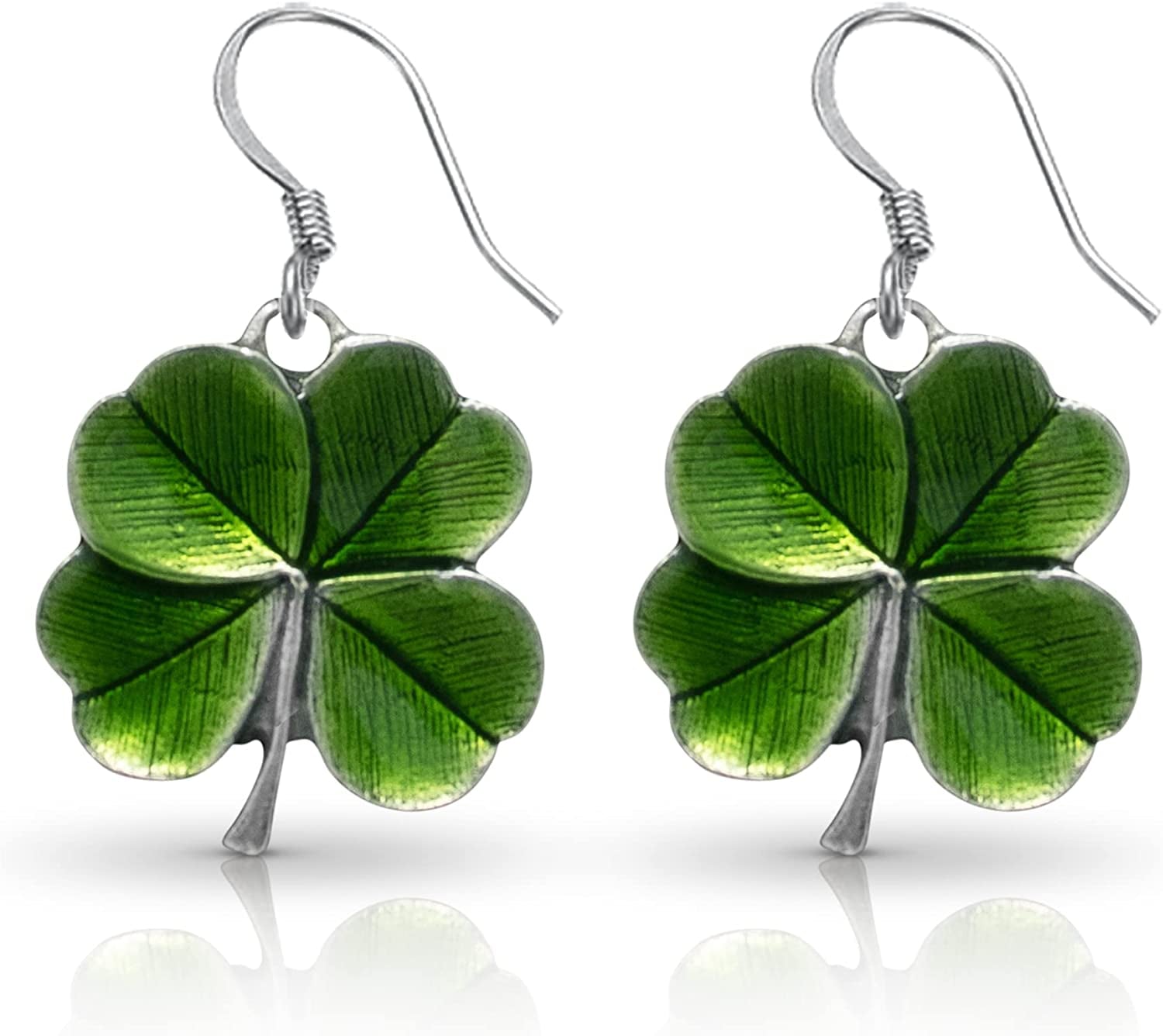 DANFORTH – Green Four Leaf Clover Earrings, Shamrock Dangle Earrings, Handcrafted Pewter 4 Leaf Clover Earrings for Women, ¾”, Made in USA Apparel & Accessories > Jewelry > Earrings Danforth