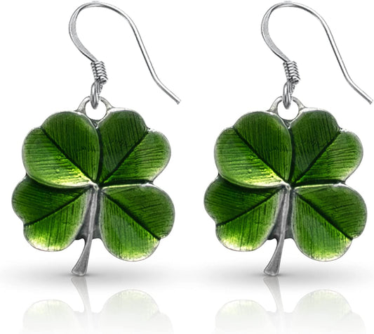 DANFORTH – Green Four Leaf Clover Earrings, Shamrock Dangle Earrings, Handcrafted Pewter 4 Leaf Clover Earrings for Women, ¾”, Made in USA Apparel & Accessories > Jewelry > Earrings Danforth
