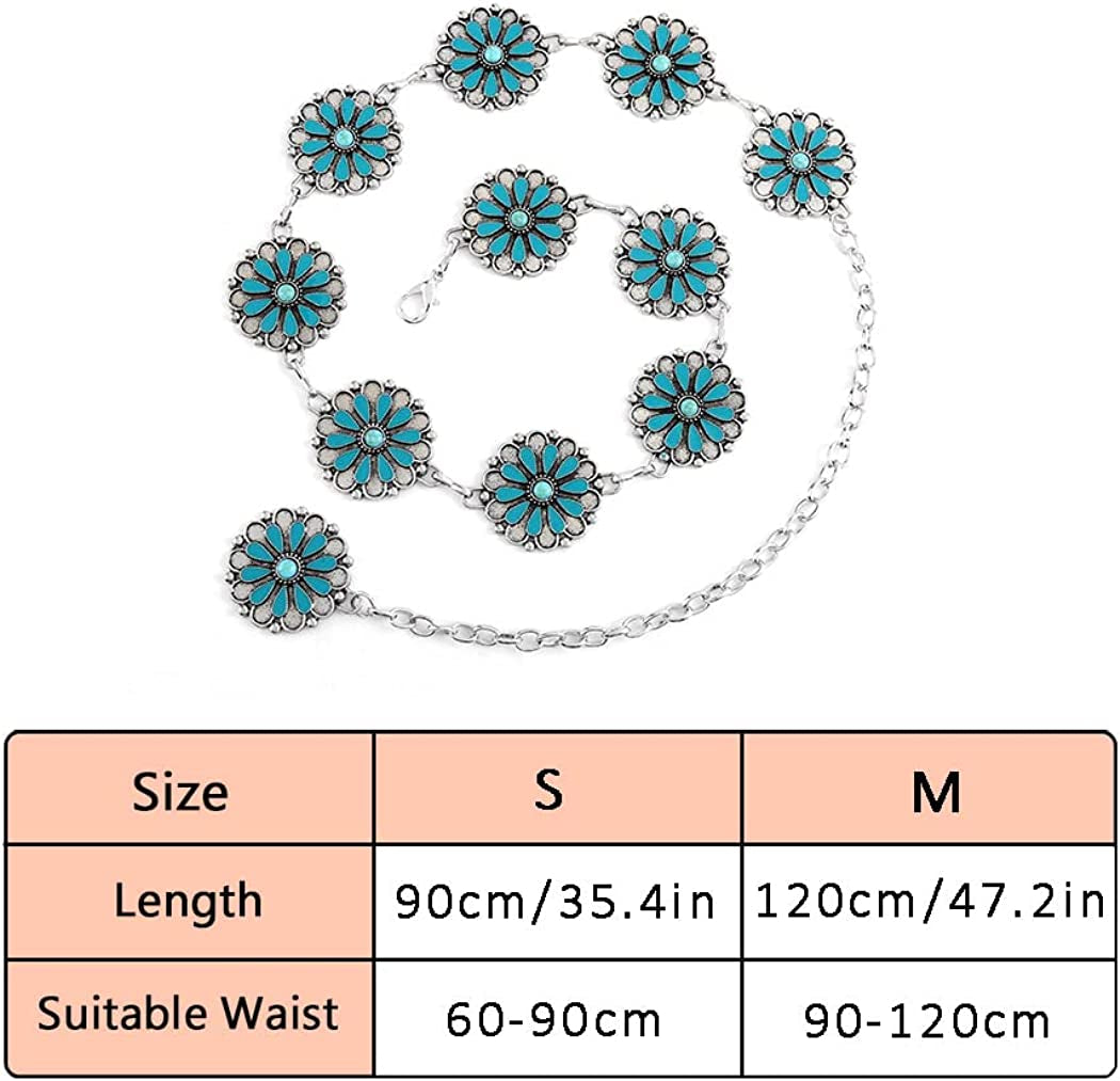 Navoky Turquoise Waist Chains Silver Belly Bodychain Western Chain Belt Concho Belts Boho Body Accessories Jewelry for Women and Girls Apparel & Accessories > Jewelry > Body Jewelry Navoky