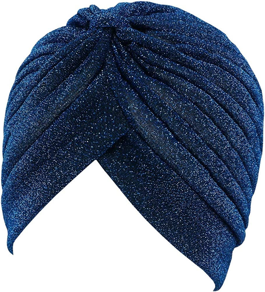 GETACOTA Pleated Glitter Turban for Women Stretchy Hat Beanie Headwrap Twist Elastic Slip on Cap Headwear Accessories Apparel & Accessories > Clothing Accessories > Headwear GETACOTA Cobalt