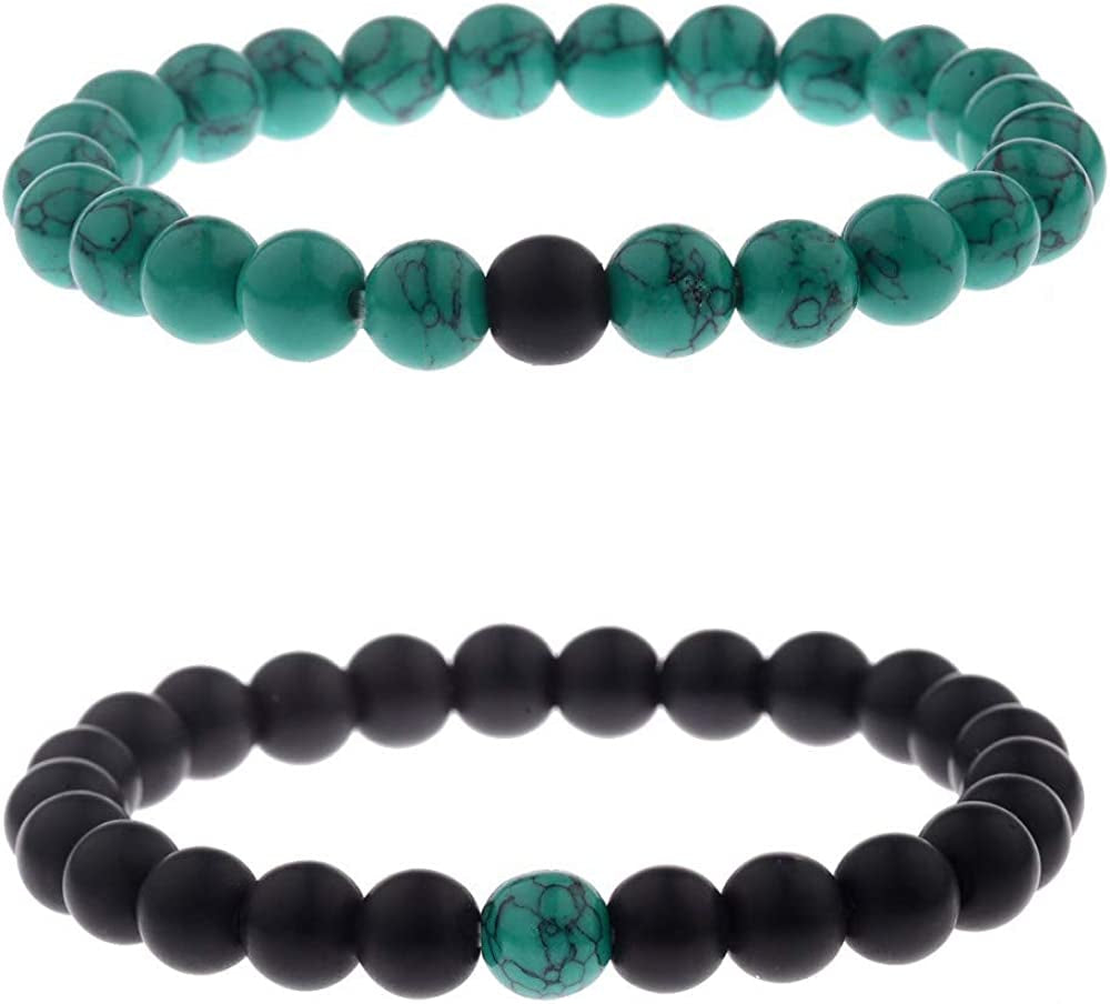 CNLQ Long Distance Bracelets for Lovers Couples Matching Gift Matte Agate 8Mm Bead Stone (Elastic Red) Apparel & Accessories > Jewelry > Bracelets LeZisuIre Elastic Green2