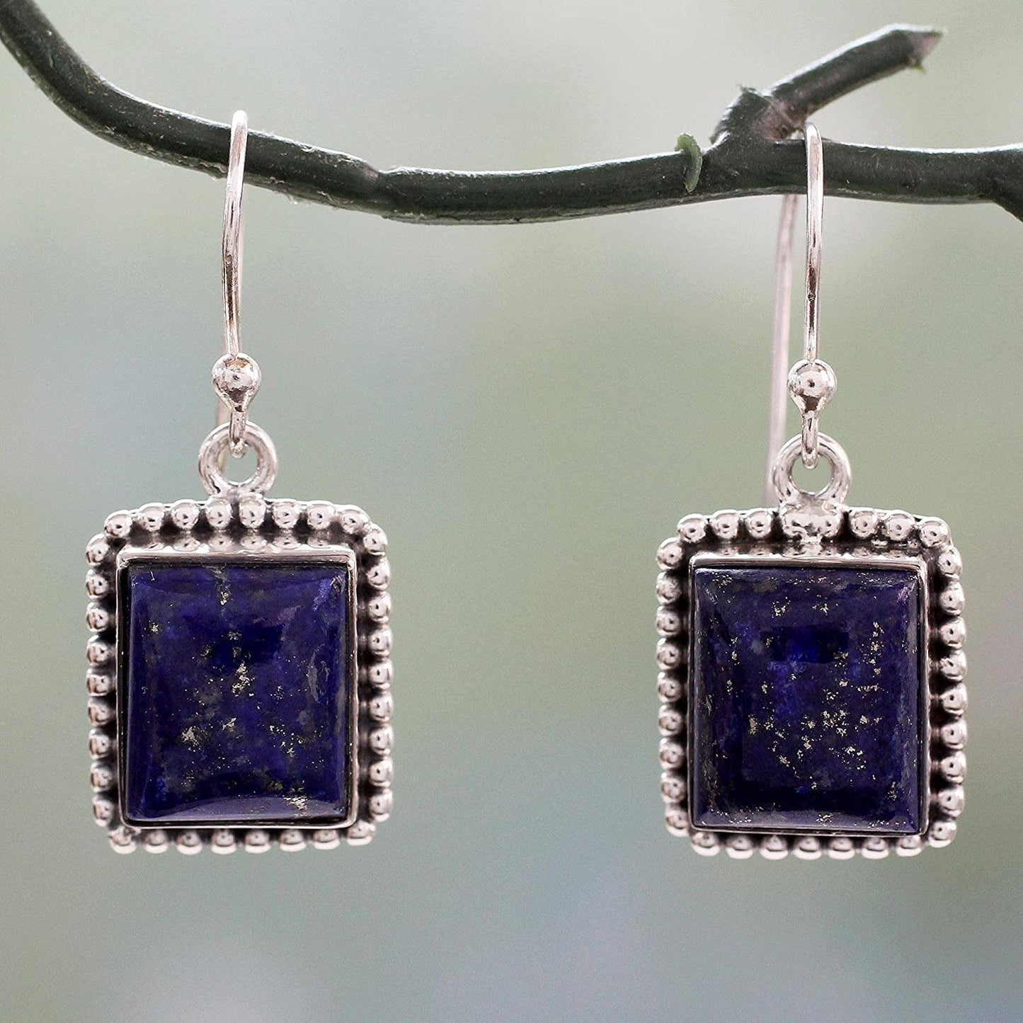 NOVICA Lapis Lazuli .925 Sterling Silver Rectangular Dangle Earrings 'Good Will Spirit' Apparel & Accessories > Jewelry > Earrings NOVICA