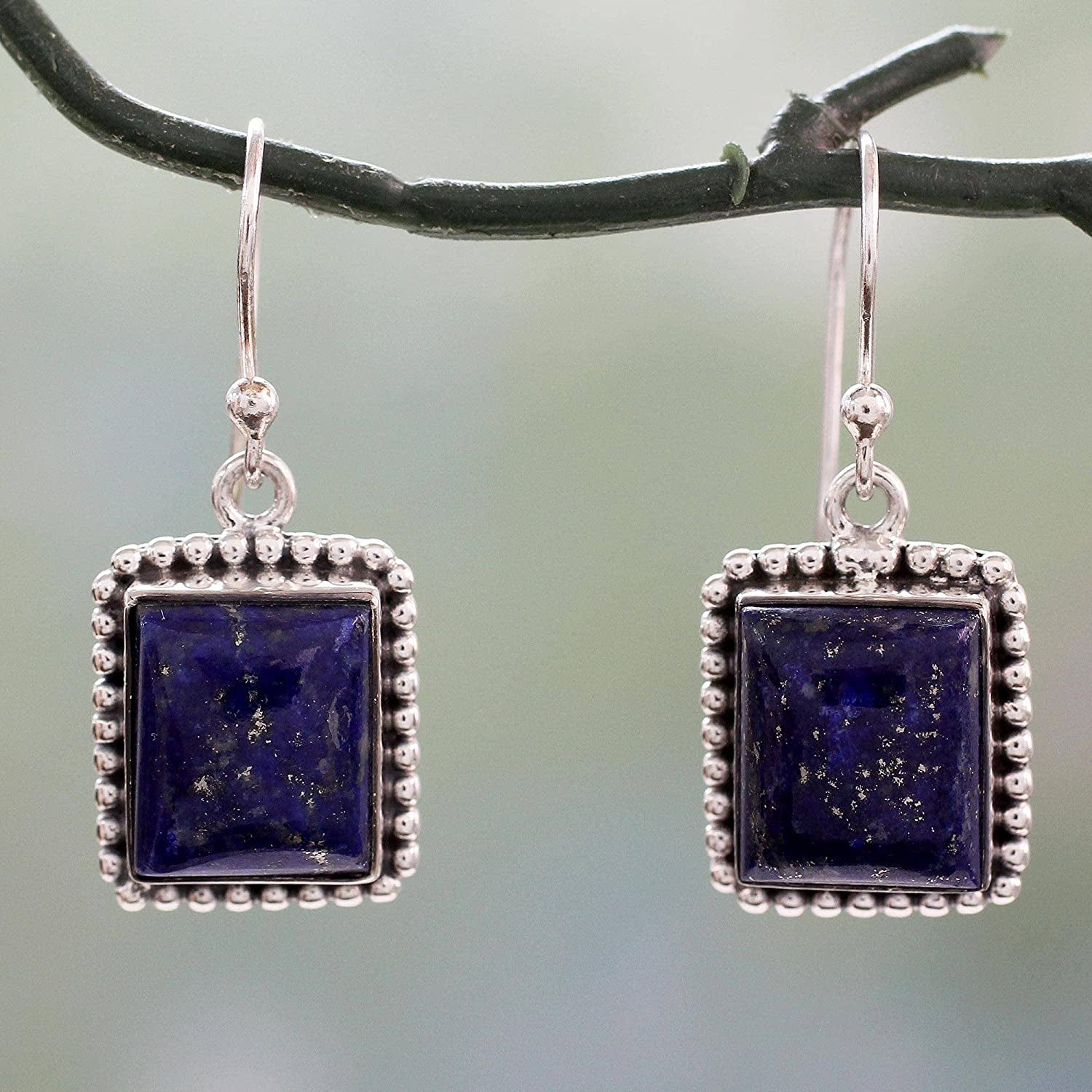 NOVICA Lapis Lazuli .925 Sterling Silver Rectangular Dangle Earrings 'Good Will Spirit' Apparel & Accessories > Jewelry > Earrings NOVICA