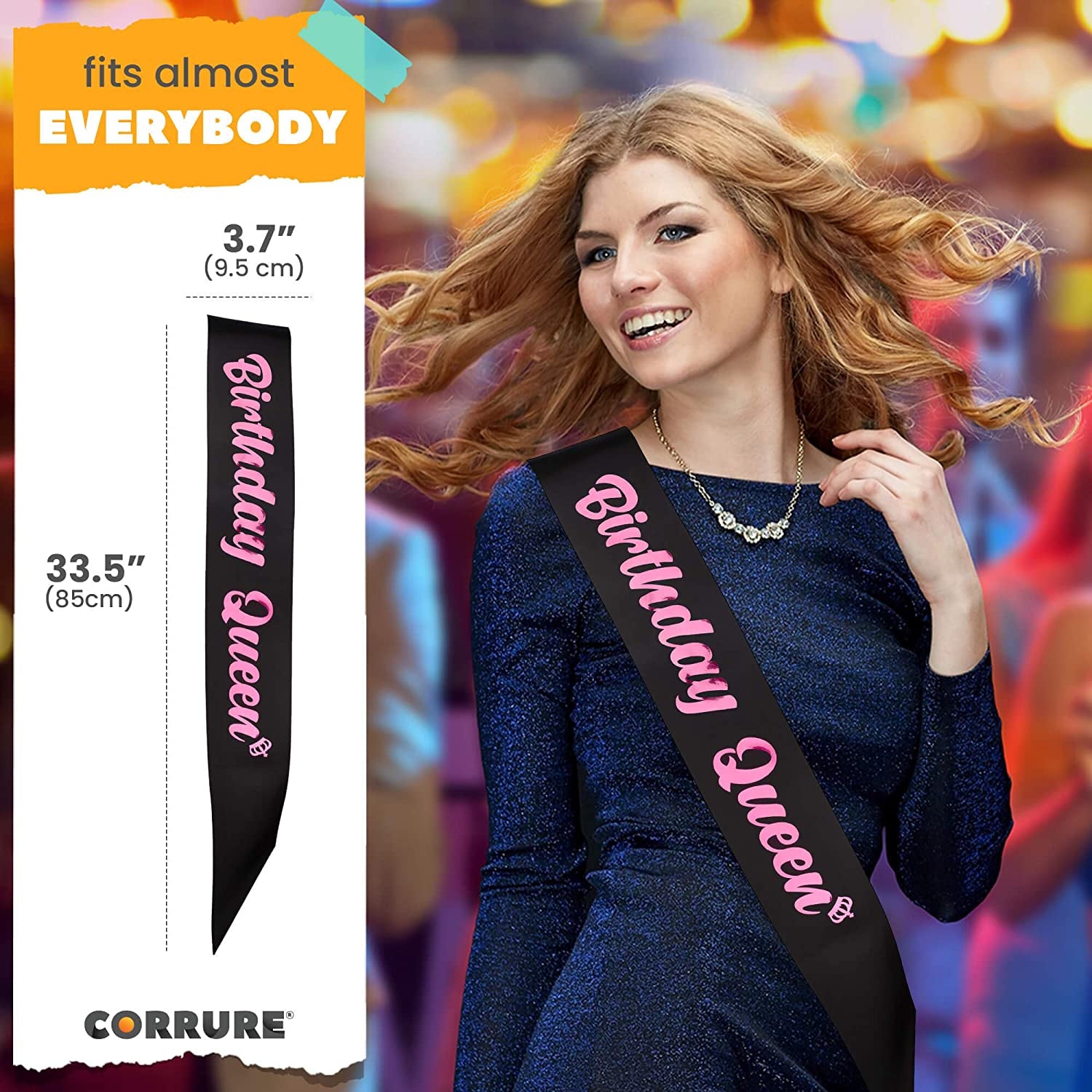 CORRURE 'Birthday Queen' Sash with Pink Foil - Soft Satin Black Sash for Women - Happy Birthday Sash for Girls, Sweet 16, 18Th 21St 25Th 30Th 40Th 50Th or Any Other Bday Party Apparel & Accessories > Clothing Accessories > Sashes CORRURE